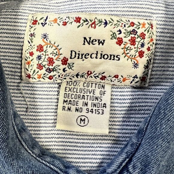 VTG 90’s New Directions Shirt Women Large Blue Stripe Christmas Embroidered Top - Picture 6 of 14